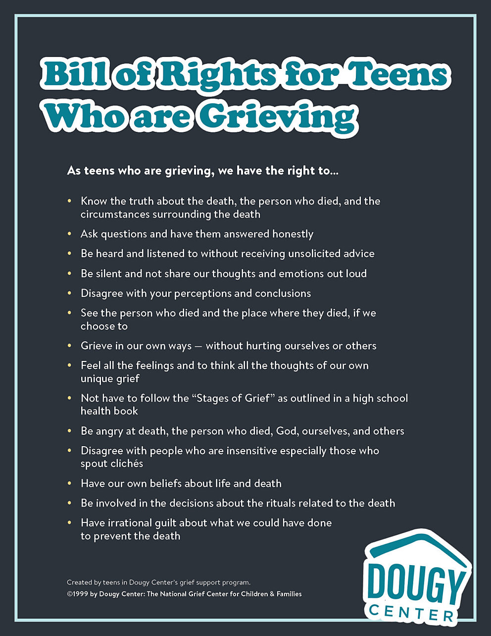 Bill of Rights Teens Who are Grieving